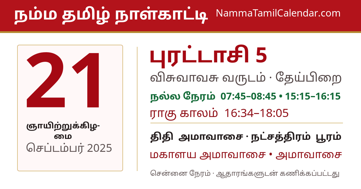 செப்டம்பர் 21, 2025 சென்னை தமிழ் காலண்டர் பகிர்வு படம்