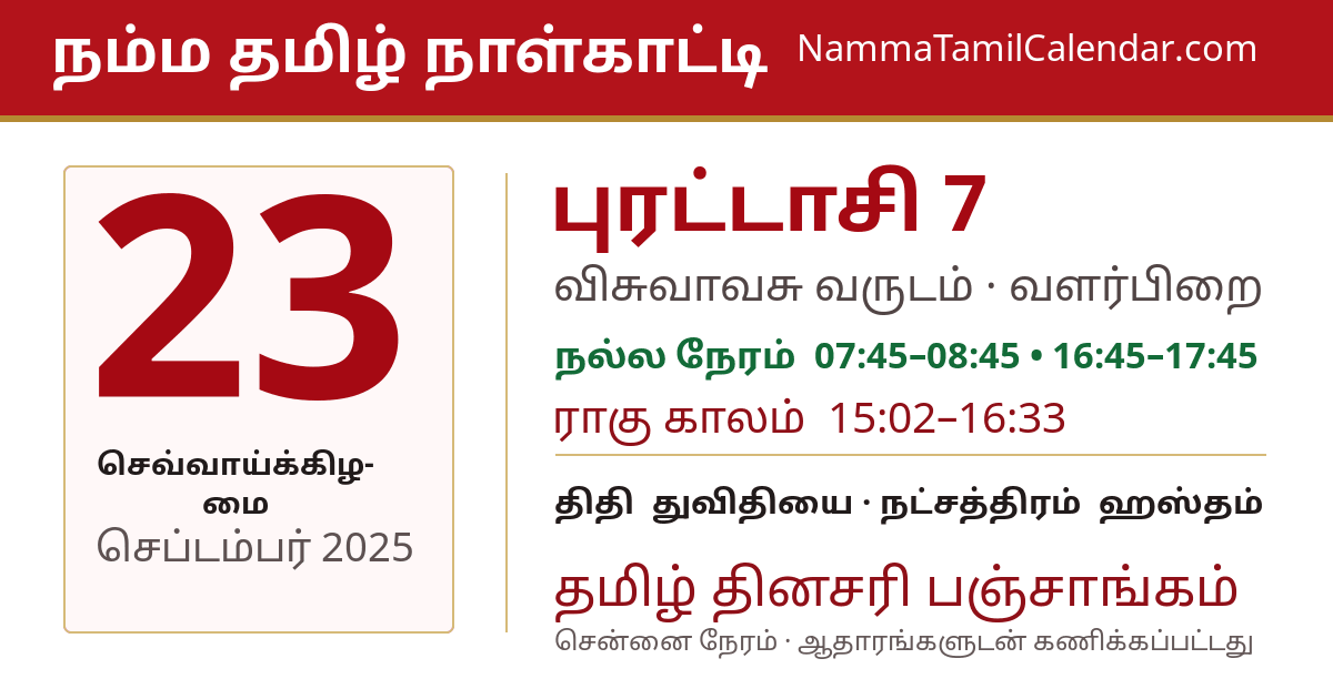 செப்டம்பர் 23, 2025 சென்னை தமிழ் காலண்டர் பகிர்வு படம்