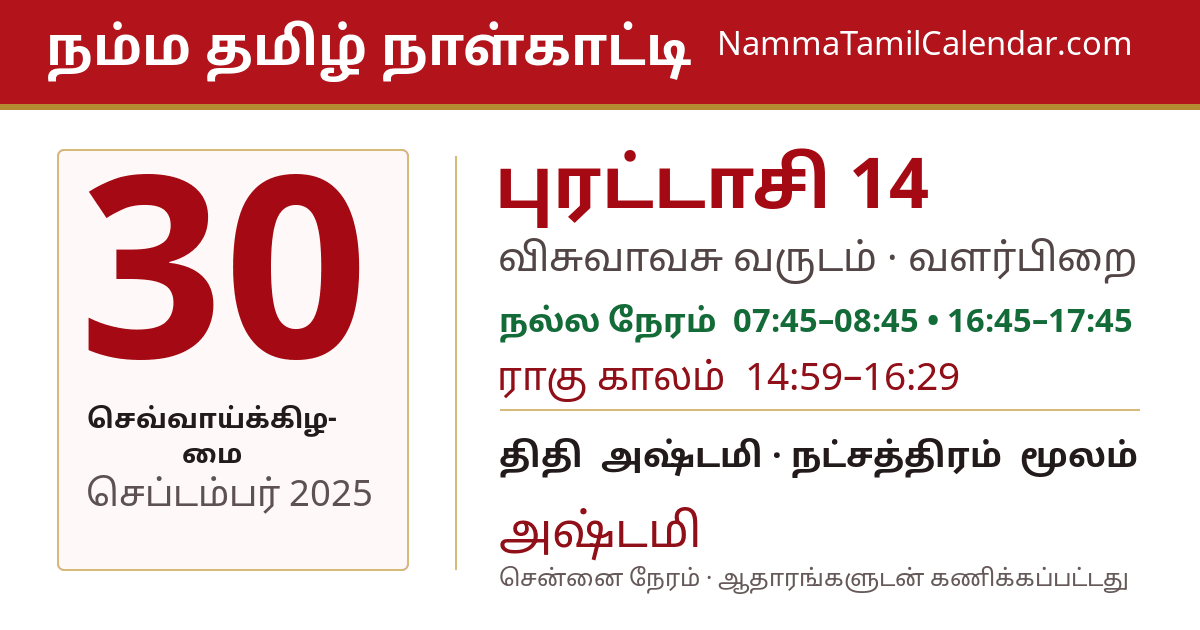 செப்டம்பர் 30, 2025 சென்னை தமிழ் காலண்டர் பகிர்வு படம்