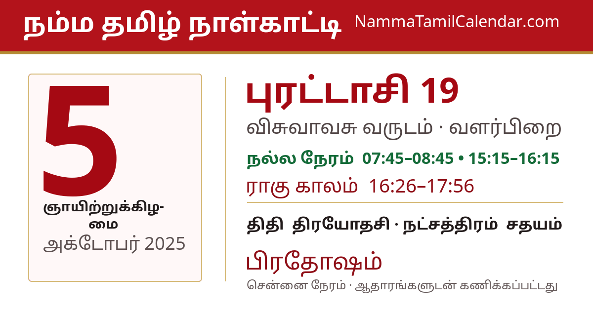 அக்டோபர் 5, 2025 சென்னை தமிழ் காலண்டர் பகிர்வு படம்