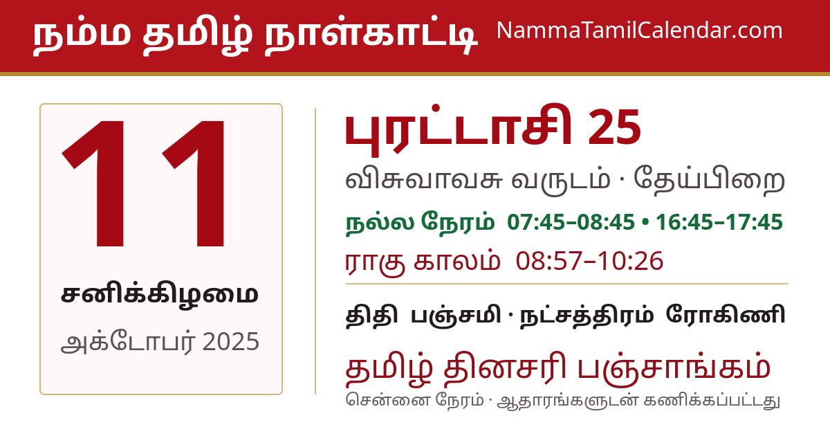 அக்டோபர் 11, 2025 சென்னை தமிழ் காலண்டர் பகிர்வு படம்