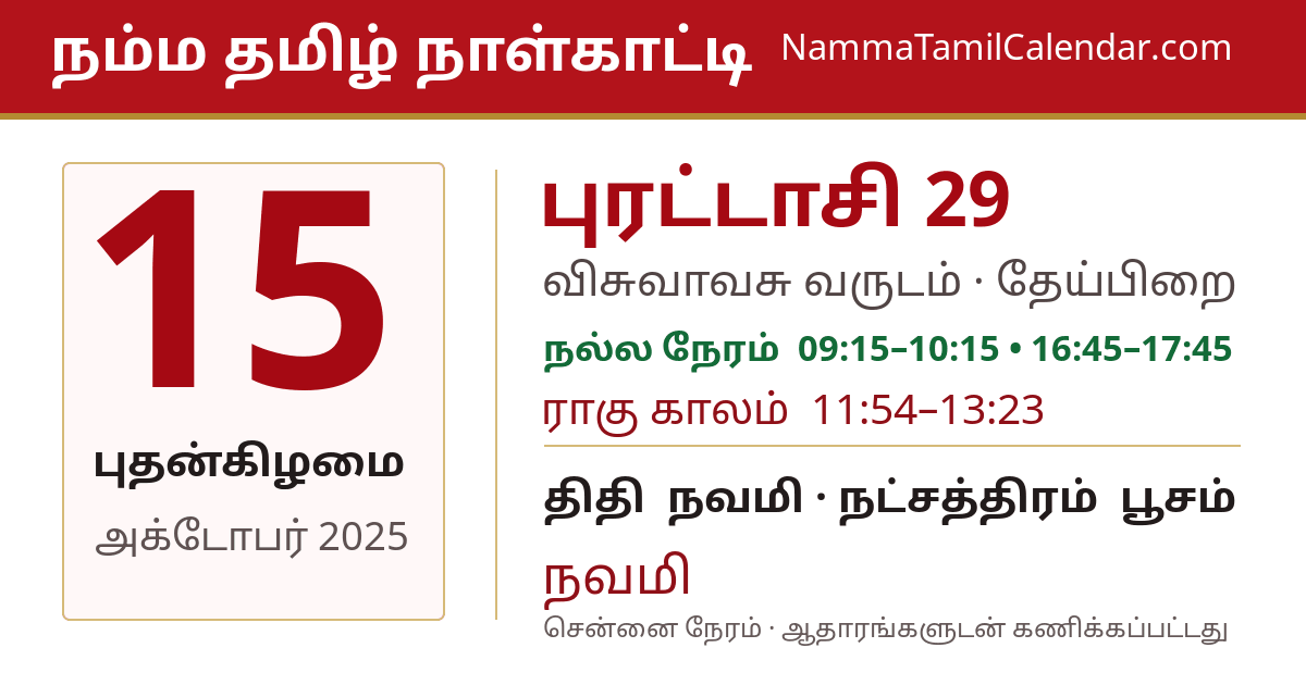 அக்டோபர் 15, 2025 சென்னை தமிழ் காலண்டர் பகிர்வு படம்