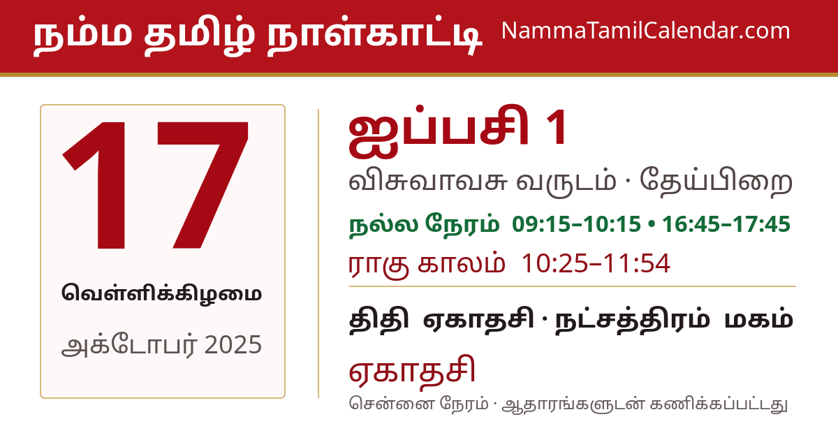 அக்டோபர் 17, 2025 சென்னை தமிழ் காலண்டர் பகிர்வு படம்