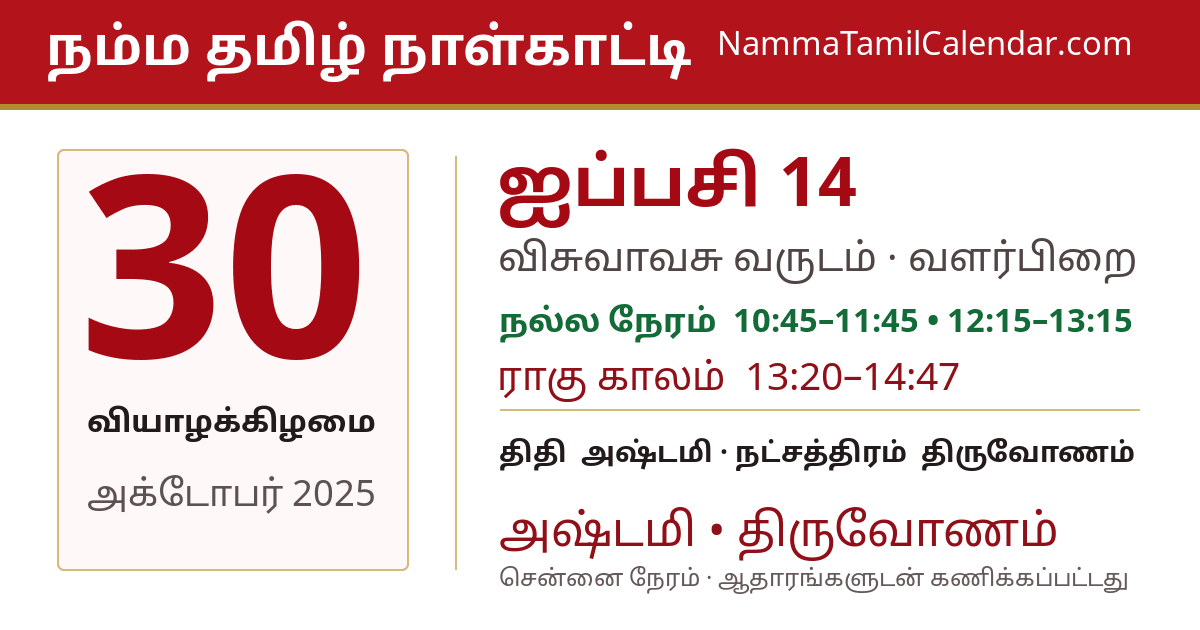 அக்டோபர் 30, 2025 சென்னை தமிழ் காலண்டர் பகிர்வு படம்