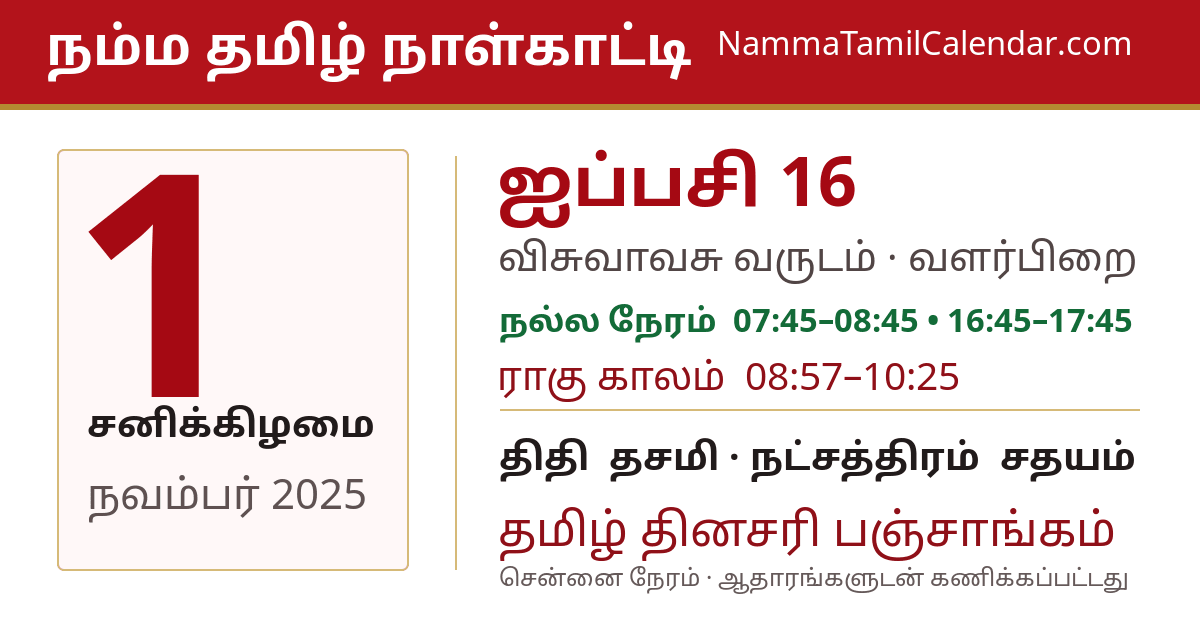 நவம்பர் 1, 2025 சென்னை தமிழ் காலண்டர் பகிர்வு படம்