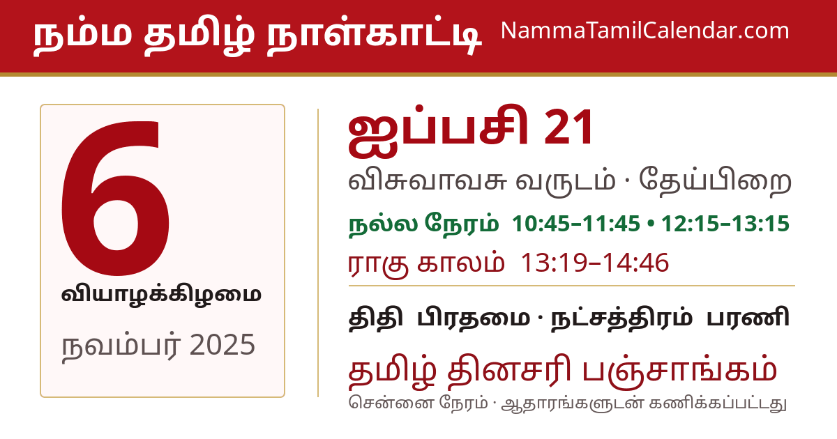 நவம்பர் 6, 2025 சென்னை தமிழ் காலண்டர் பகிர்வு படம்