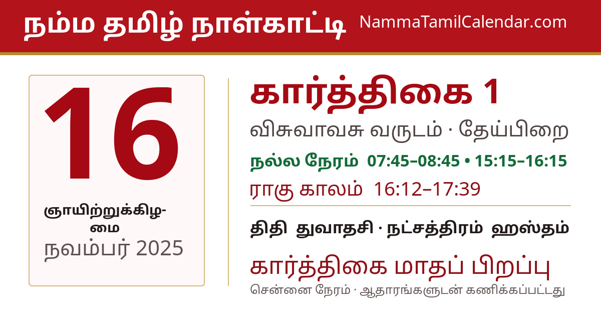 நவம்பர் 16, 2025 சென்னை தமிழ் காலண்டர் பகிர்வு படம்