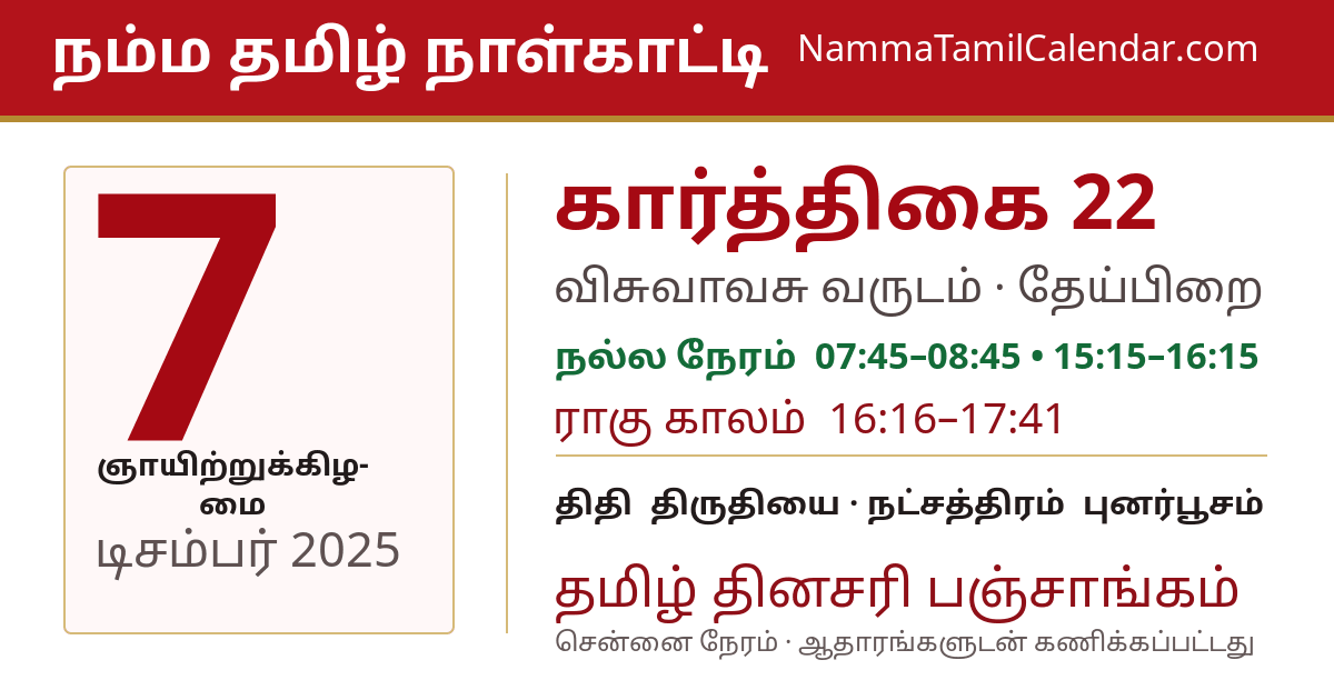 டிசம்பர் 7, 2025 சென்னை தமிழ் காலண்டர் பகிர்வு படம்