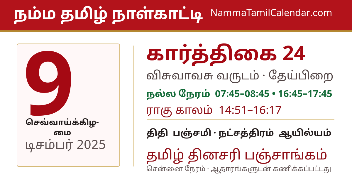 டிசம்பர் 9, 2025 சென்னை தமிழ் காலண்டர் பகிர்வு படம்