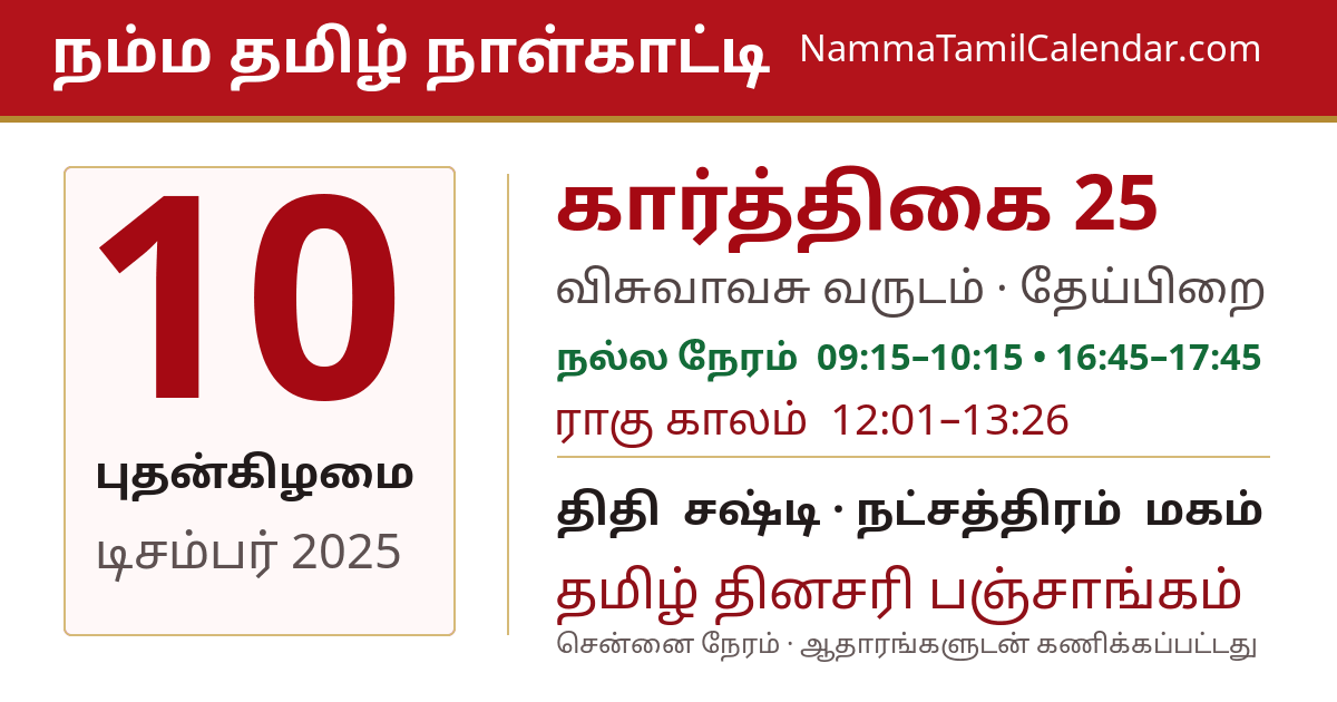 டிசம்பர் 10, 2025 சென்னை தமிழ் காலண்டர் பகிர்வு படம்