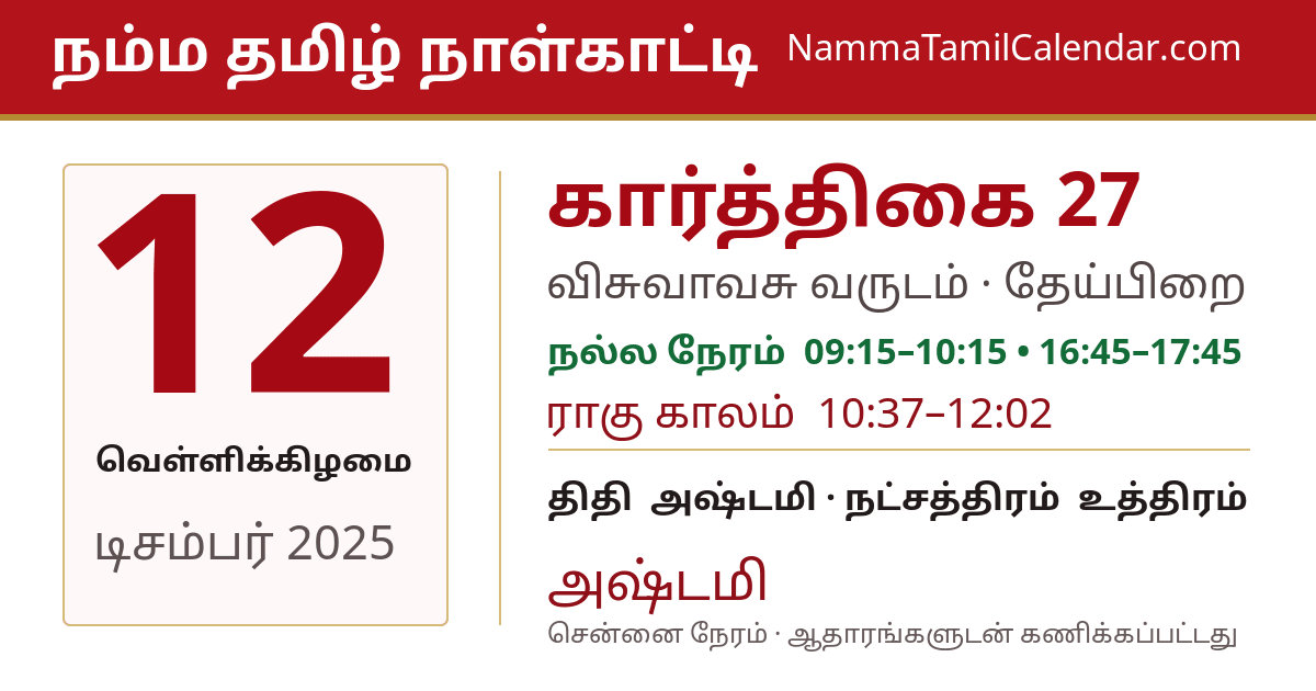 டிசம்பர் 12, 2025 சென்னை தமிழ் காலண்டர் பகிர்வு படம்