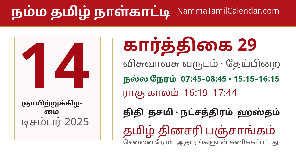 டிசம்பர் 14, 2025 சென்னை தமிழ் காலண்டர் பகிர்வு படம்