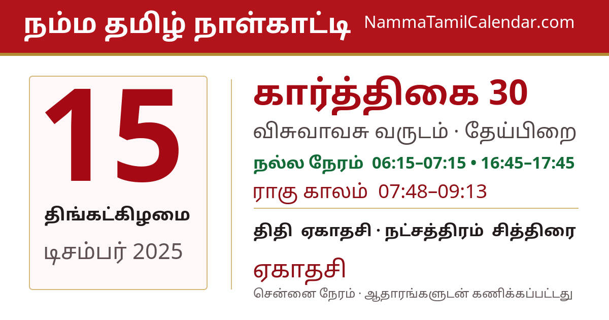 டிசம்பர் 15, 2025 சென்னை தமிழ் காலண்டர் பகிர்வு படம்