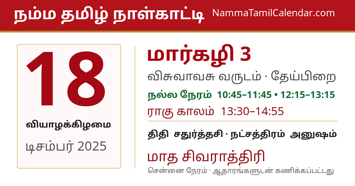 டிசம்பர் 18, 2025 சென்னை தமிழ் காலண்டர் பகிர்வு படம்