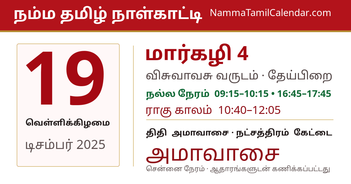 டிசம்பர் 19, 2025 சென்னை தமிழ் காலண்டர் பகிர்வு படம்