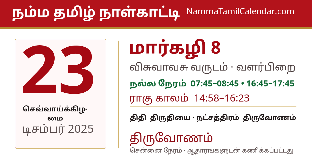 டிசம்பர் 23, 2025 சென்னை தமிழ் காலண்டர் பகிர்வு படம்