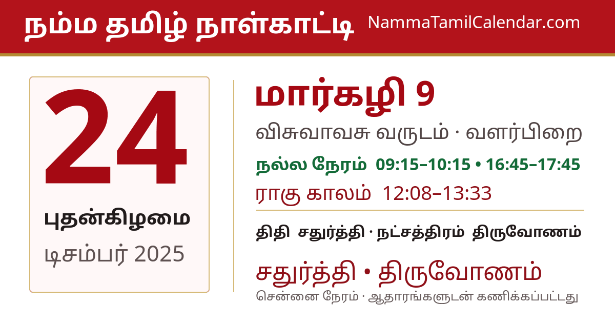 டிசம்பர் 24, 2025 சென்னை தமிழ் காலண்டர் பகிர்வு படம்