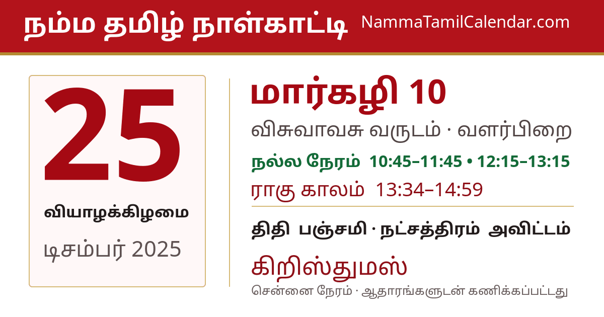 டிசம்பர் 25, 2025 சென்னை தமிழ் காலண்டர் பகிர்வு படம்