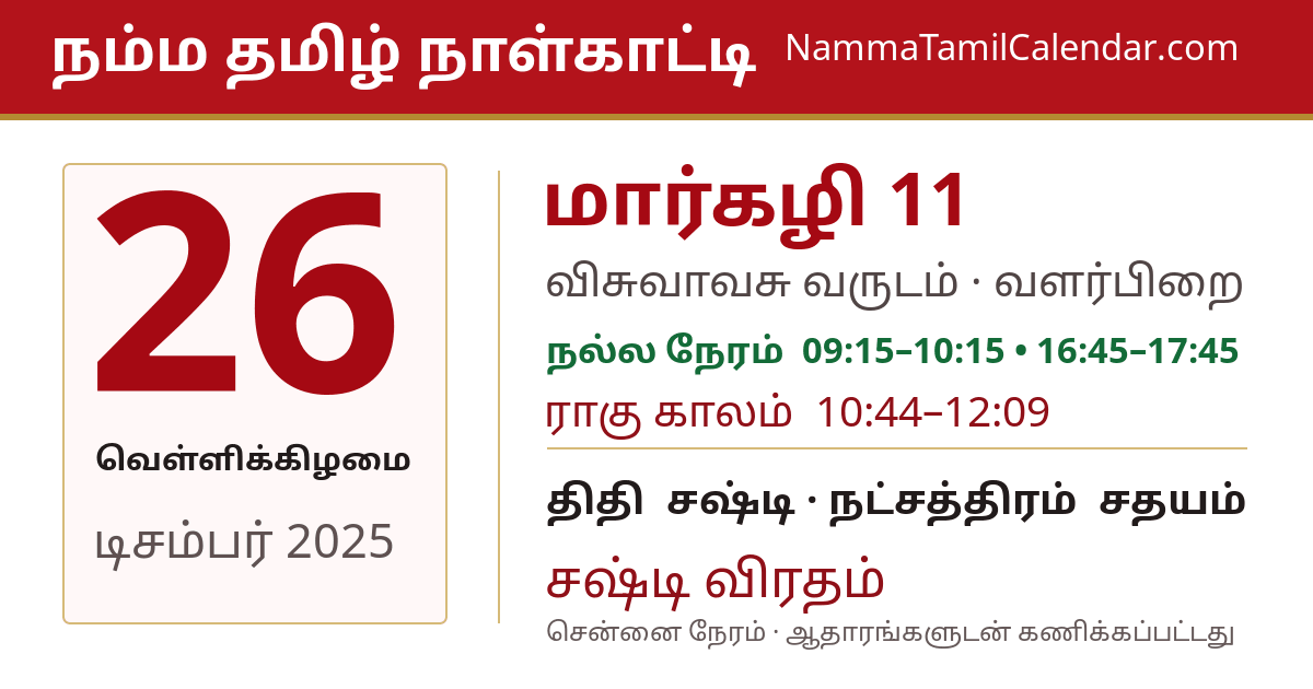 டிசம்பர் 26, 2025 சென்னை தமிழ் காலண்டர் பகிர்வு படம்