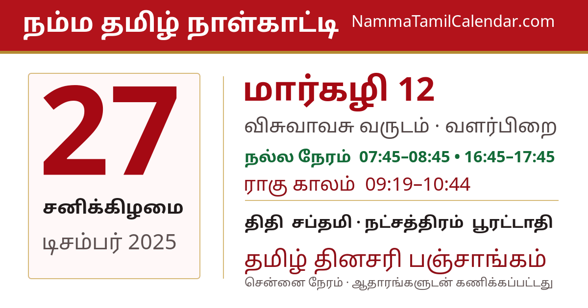 டிசம்பர் 27, 2025 சென்னை தமிழ் காலண்டர் பகிர்வு படம்