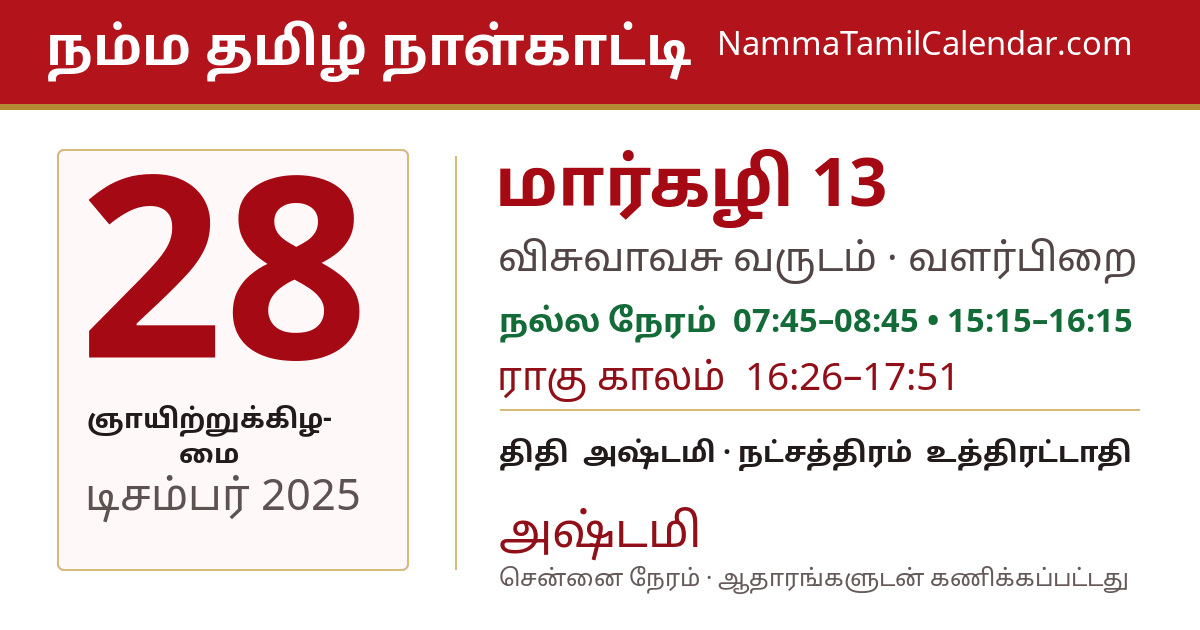 டிசம்பர் 28, 2025 சென்னை தமிழ் காலண்டர் பகிர்வு படம்