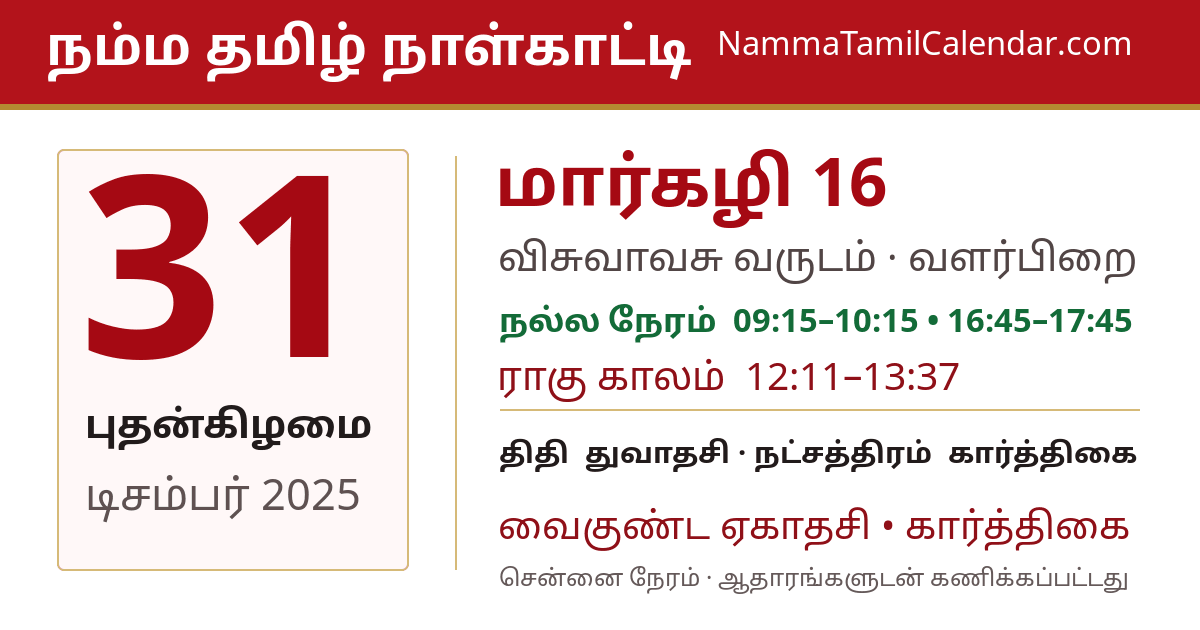 டிசம்பர் 31, 2025 சென்னை தமிழ் காலண்டர் பகிர்வு படம்
