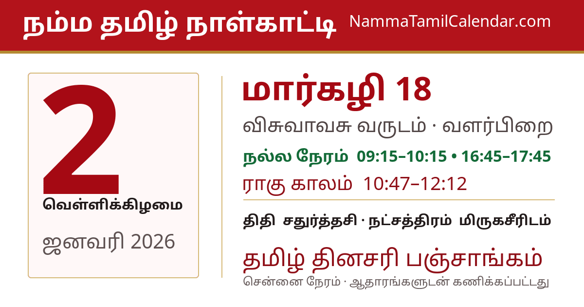 ஜனவரி 2, 2026 சென்னை தமிழ் காலண்டர் பகிர்வு படம்