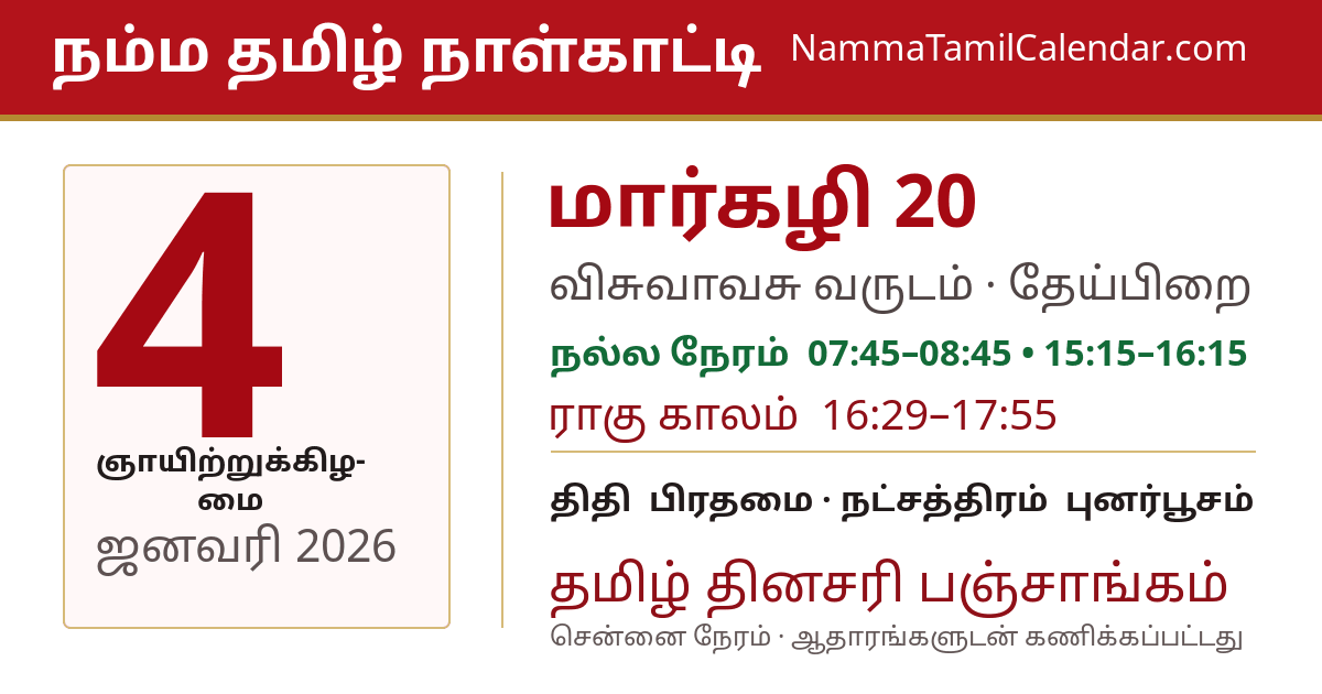 ஜனவரி 4, 2026 சென்னை தமிழ் காலண்டர் பகிர்வு படம்
