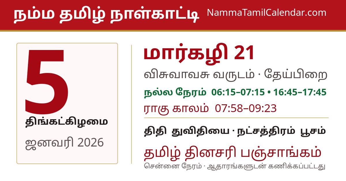 ஜனவரி 5, 2026 சென்னை தமிழ் காலண்டர் பகிர்வு படம்