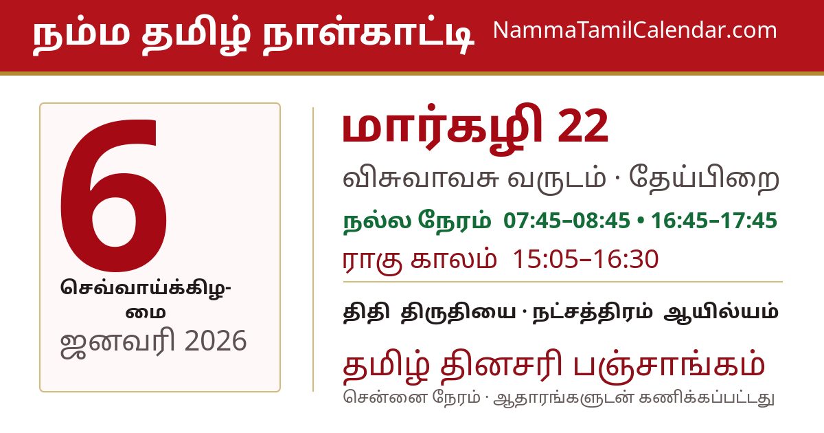 ஜனவரி 6, 2026 சென்னை தமிழ் காலண்டர் பகிர்வு படம்