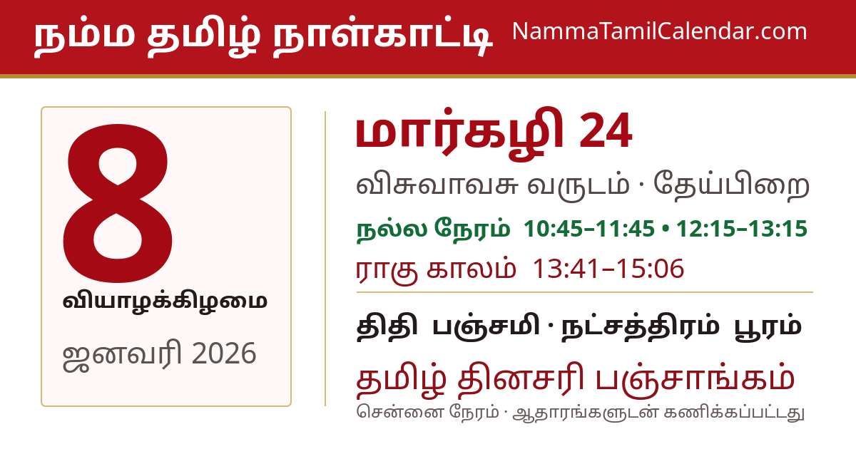 ஜனவரி 8, 2026 சென்னை தமிழ் காலண்டர் பகிர்வு படம்