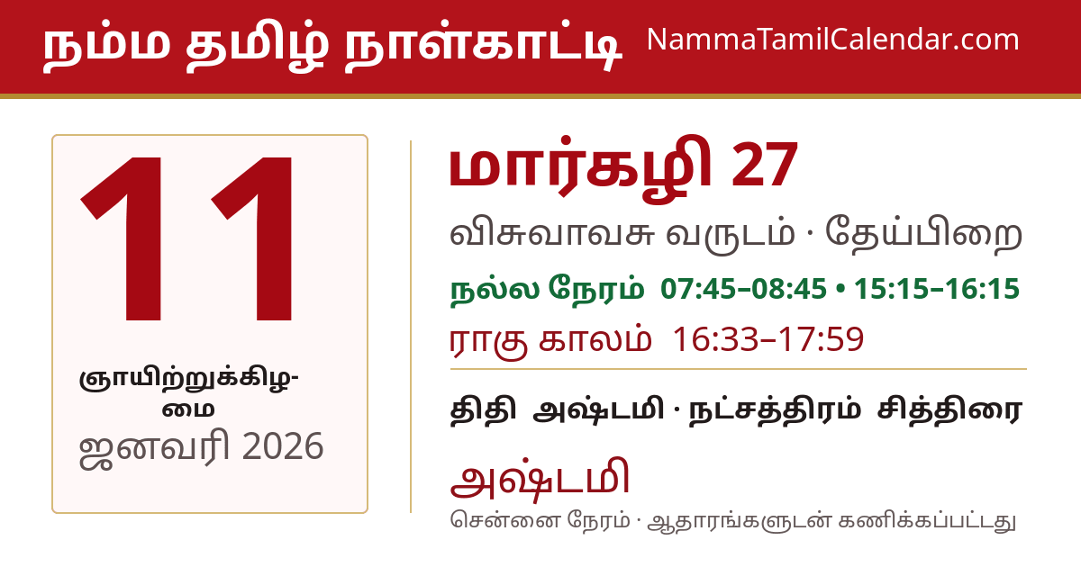 ஜனவரி 11, 2026 சென்னை தமிழ் காலண்டர் பகிர்வு படம்