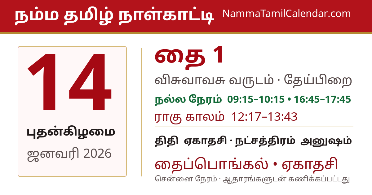 ஜனவரி 14, 2026 சென்னை தமிழ் காலண்டர் பகிர்வு படம்