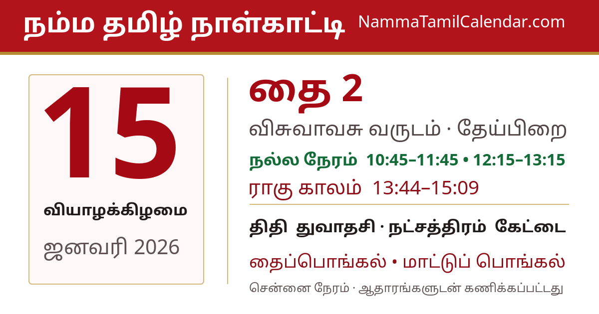 ஜனவரி 15, 2026 சென்னை தமிழ் காலண்டர் பகிர்வு படம்
