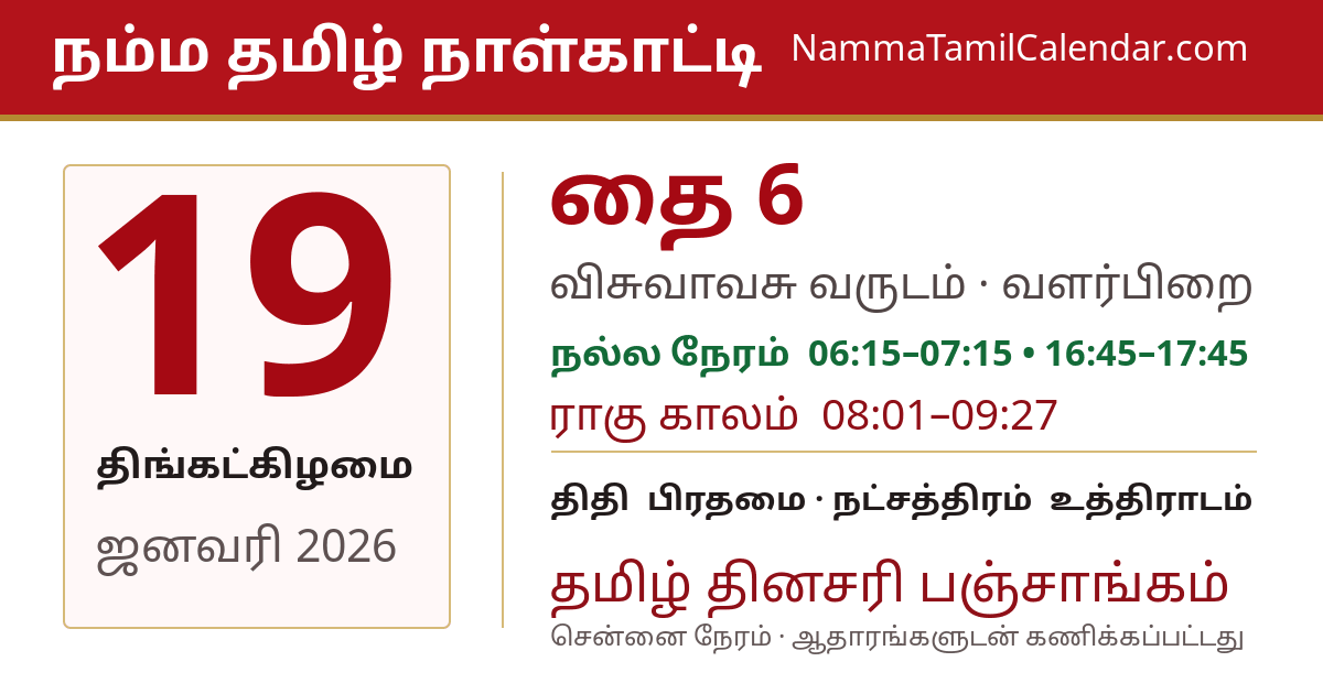 ஜனவரி 19, 2026 சென்னை தமிழ் காலண்டர் பகிர்வு படம்