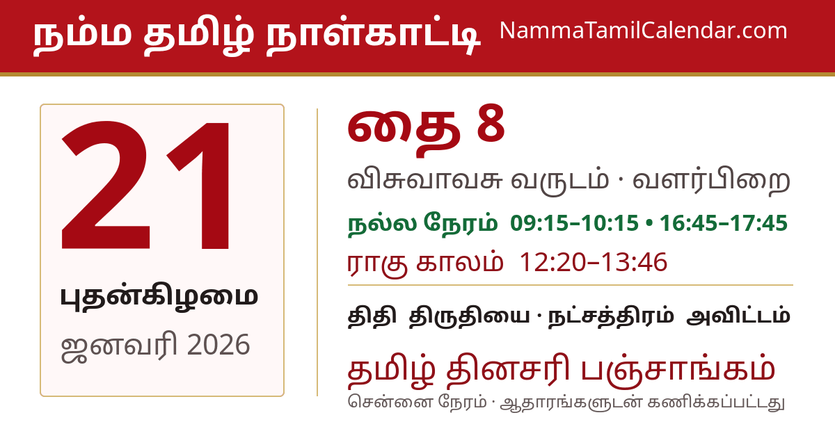 ஜனவரி 21, 2026 சென்னை தமிழ் காலண்டர் பகிர்வு படம்