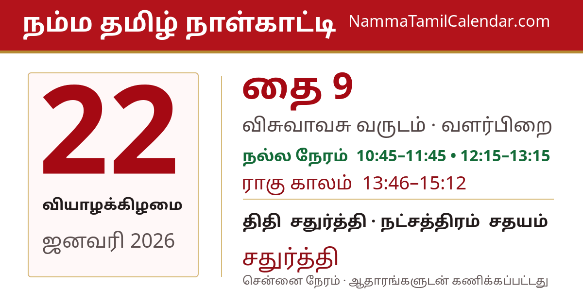 ஜனவரி 22, 2026 சென்னை தமிழ் காலண்டர் பகிர்வு படம்
