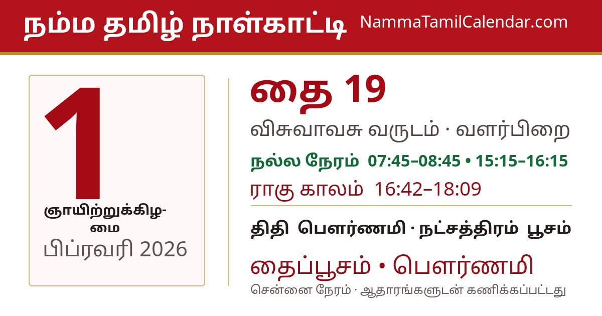 பிப்ரவரி 1, 2026 சென்னை தமிழ் காலண்டர் பகிர்வு படம்