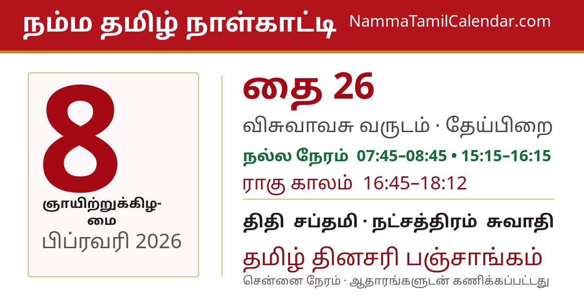 பிப்ரவரி 8, 2026 சென்னை தமிழ் காலண்டர் பகிர்வு படம்