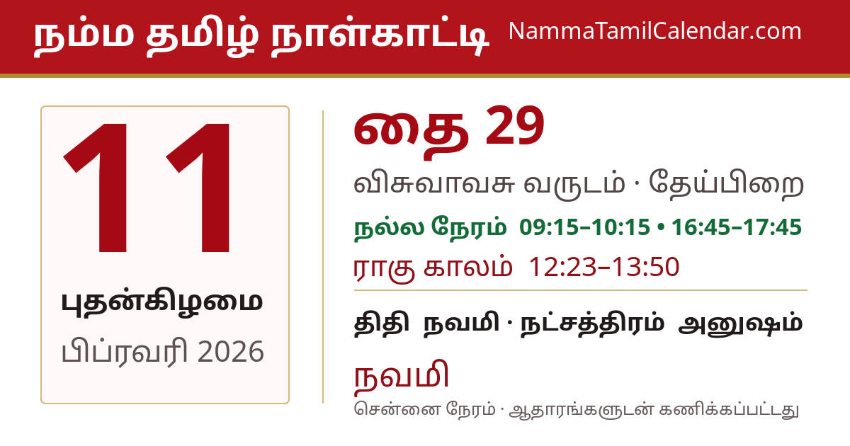 பிப்ரவரி 11, 2026 சென்னை தமிழ் காலண்டர் பகிர்வு படம்