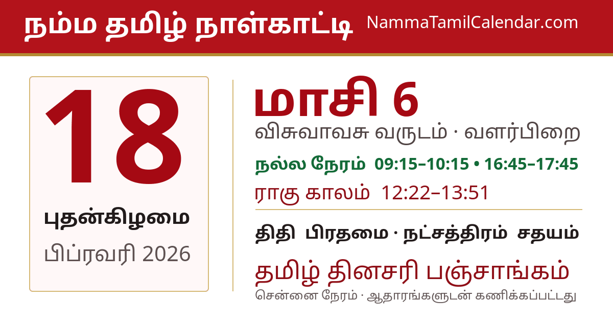 பிப்ரவரி 18, 2026 சென்னை தமிழ் காலண்டர் பகிர்வு படம்