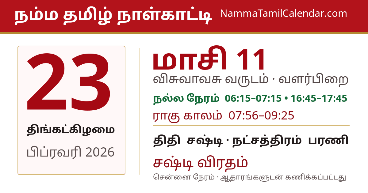 பிப்ரவரி 23, 2026 சென்னை தமிழ் காலண்டர் பகிர்வு படம்
