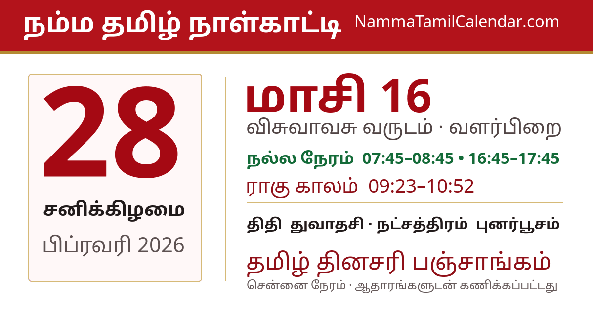 பிப்ரவரி 28, 2026 சென்னை தமிழ் காலண்டர் பகிர்வு படம்