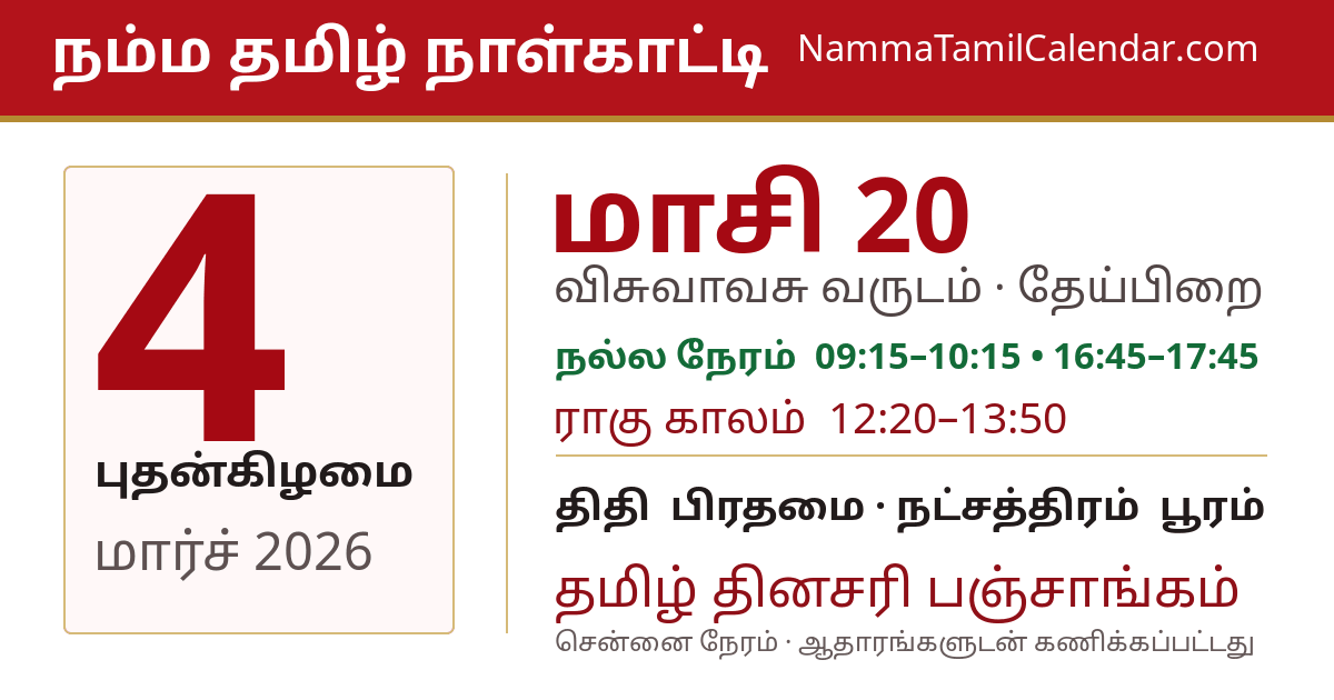 மார்ச் 4, 2026 சென்னை தமிழ் காலண்டர் பகிர்வு படம்