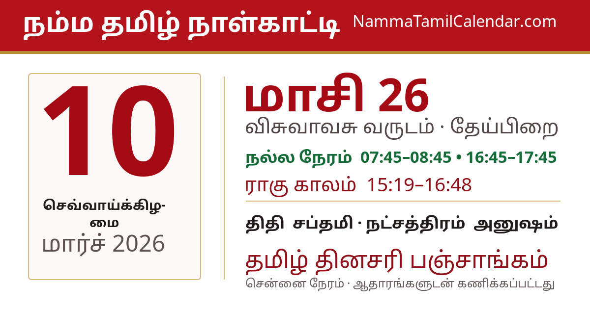 மார்ச் 10, 2026 சென்னை தமிழ் காலண்டர் பகிர்வு படம்