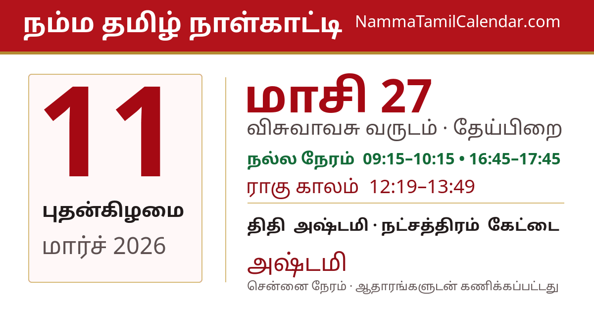 மார்ச் 11, 2026 சென்னை தமிழ் காலண்டர் பகிர்வு படம்