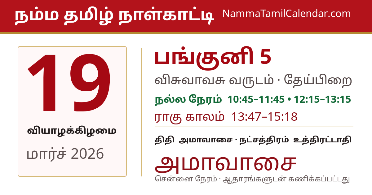 மார்ச் 19, 2026 சென்னை தமிழ் காலண்டர் பகிர்வு படம்