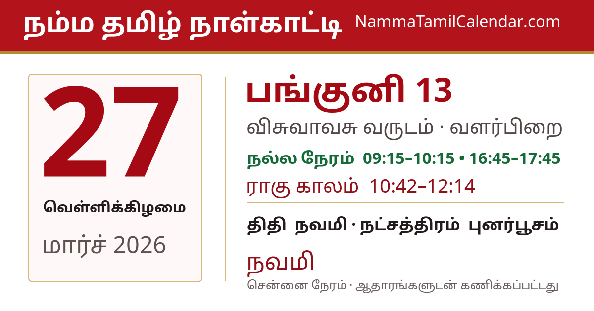 மார்ச் 27, 2026 சென்னை தமிழ் காலண்டர் பகிர்வு படம்