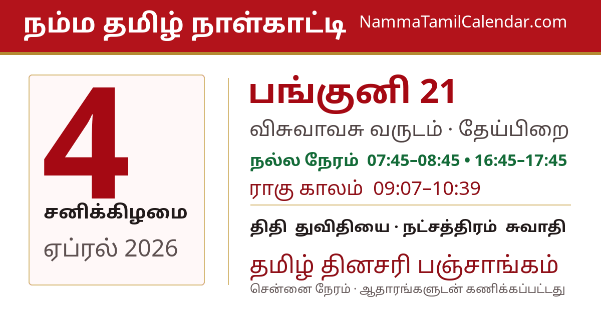 ஏப்ரல் 4, 2026 சென்னை தமிழ் காலண்டர் பகிர்வு படம்