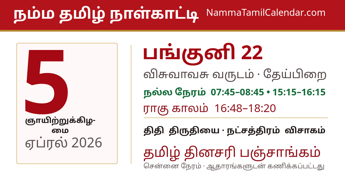 ஏப்ரல் 5, 2026 சென்னை தமிழ் காலண்டர் பகிர்வு படம்